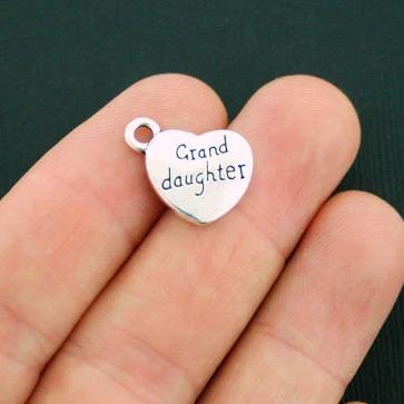 6 Grand Daughter Heart Antique Silver Tone Charms 2 Sided - SC3661