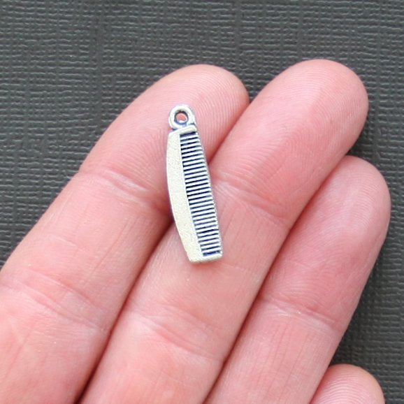 6 breloques de ton argent antique peigne à cheveux 2 faces - SC1671