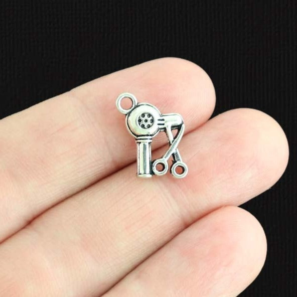 6 Hairdresser Antique Silver Tone Charms 2 Sided - SC1328