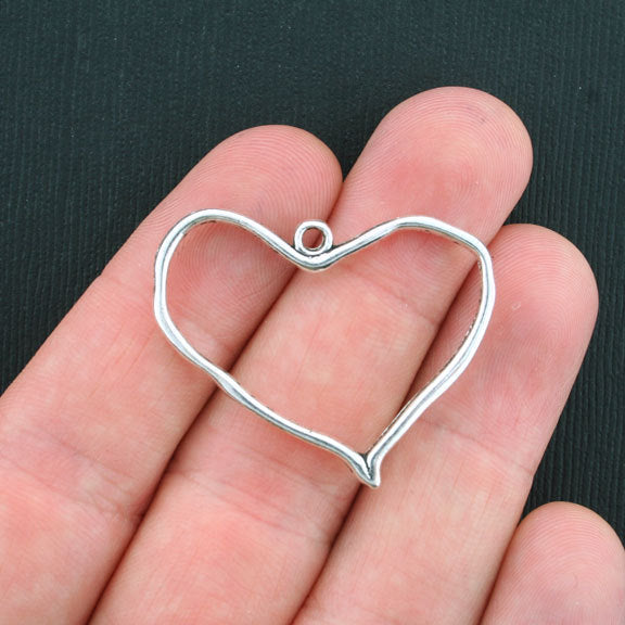 6 Heart Antique Silver Tone Charms 2 Sided - SC3739