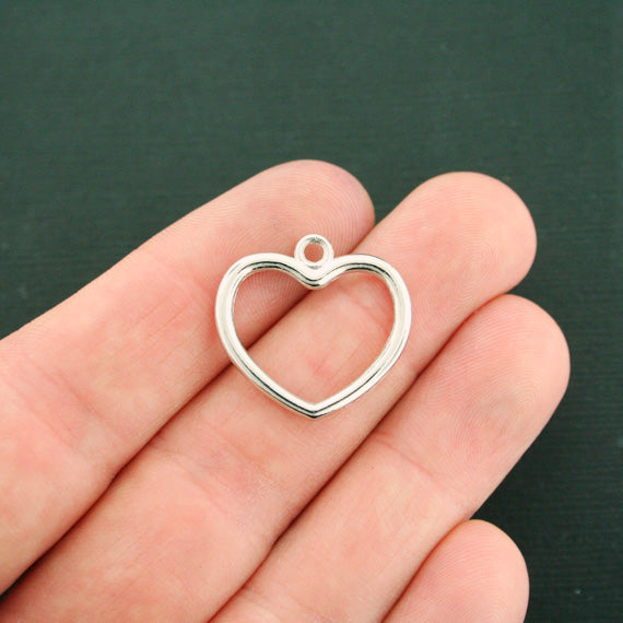 6 Heart Antique Silver Tone Charms 2 Sided - SC7600