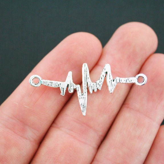 6 Heartbeat Connector Antique Silver Tone Charms - SC4961