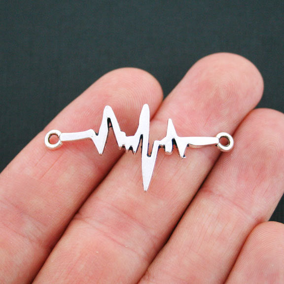 6 Heartbeat Connector Antique Silver Tone Charms - SC4961