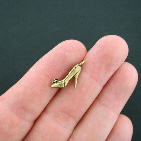6 High Heel Shoe Antique Bronze Tone Charms 3D - BC466