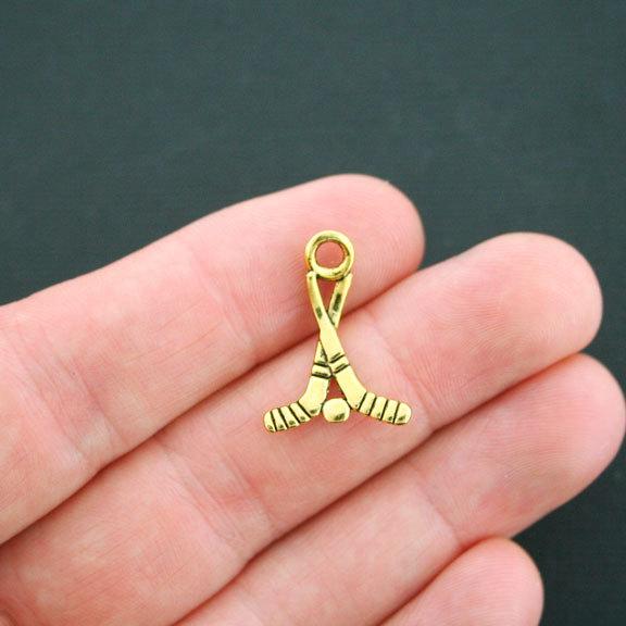 6 Hockey Antique Gold Tone Charms - GC506