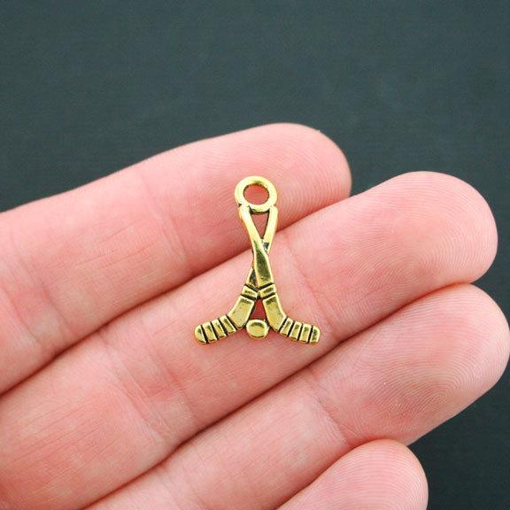 6 Hockey Antique Gold Tone Charms - GC506