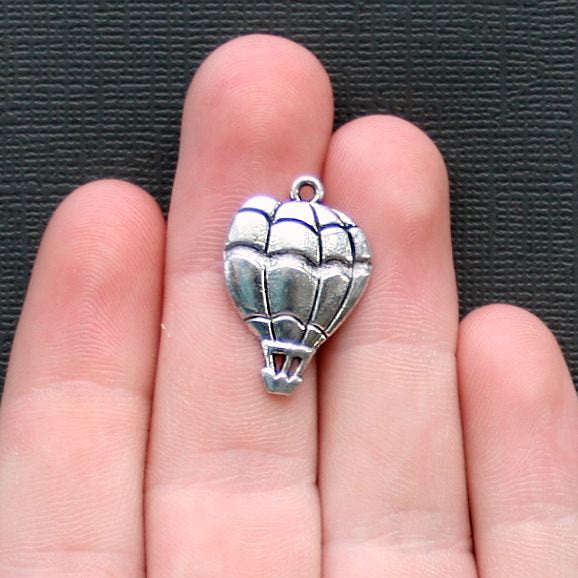 6 Hot Air Balloon Antique Silver Tone Charms - SC2217