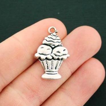 6 Ice Cream Antique Silver Tone Charms - SC4643