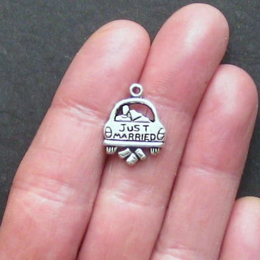 6 Just Married Antique Silver Tone Charms - SC980
