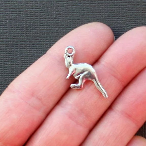 6 breloques kangourou argentées antiques - SC1969