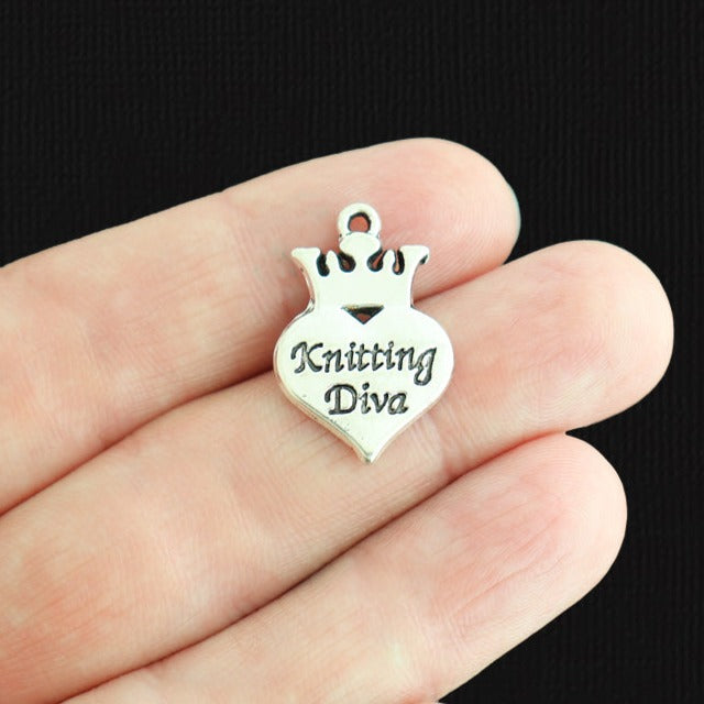6 Knitting Diva Antique Silver Tone Charms - SC278