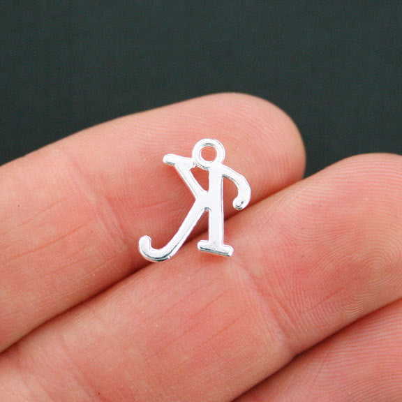6 Letter K Antique Silver Tone Charms- SC5358