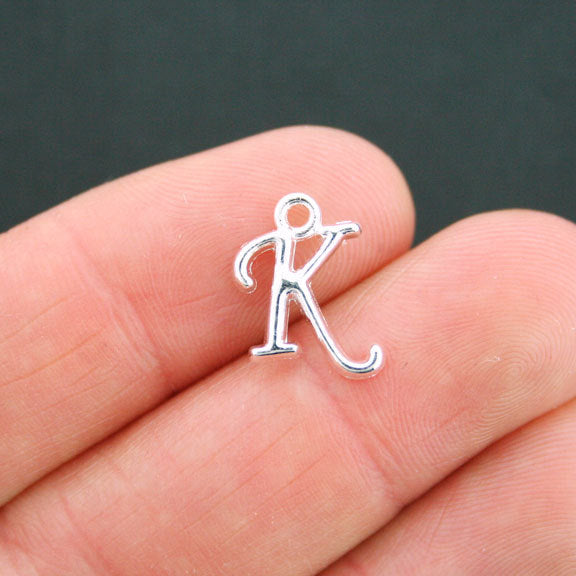 6 Letter K Antique Silver Tone Charms- SC5358
