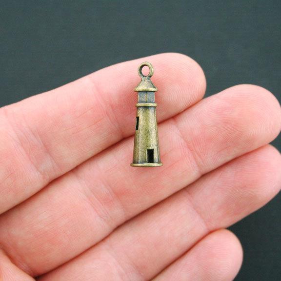 6 Lighthouse Antique Bronze Tone Charms 3D - BC628
