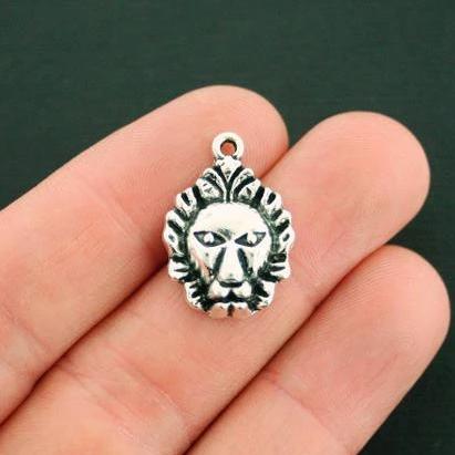 6 Lions Head Antique Silver Tone Charms - SC4706