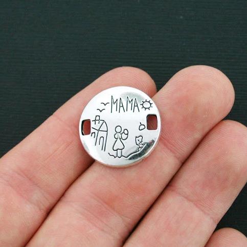 6 Mama Connector Antique Silver Tone Charms - SC4418