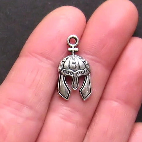6 Medieval Helmet Antique Silver Tone Charms - SC676