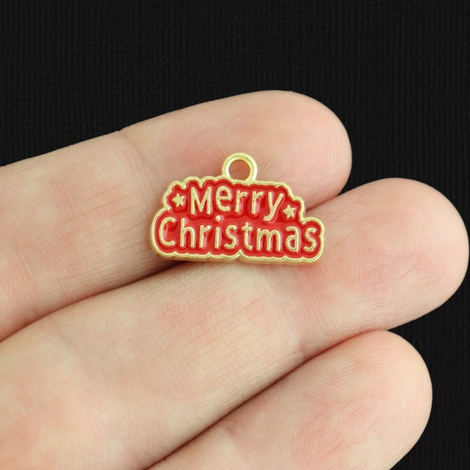 6 breloques en émail ton or skate joyeux Noël - E298