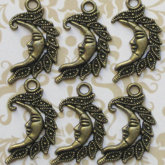 6 Moon Antique Bronze Tone Charms - BC065