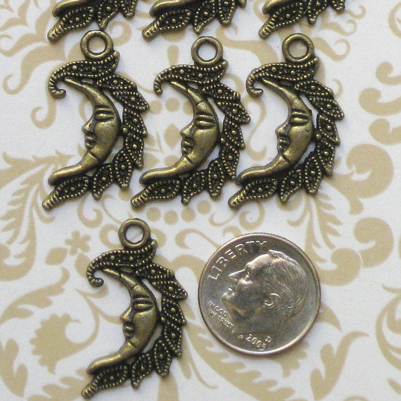 6 Moon Antique Bronze Tone Charms - BC065