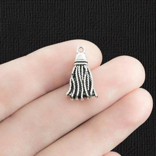 6 Mop Head Antique Silver Tone Charms 2 Sided - SC3723