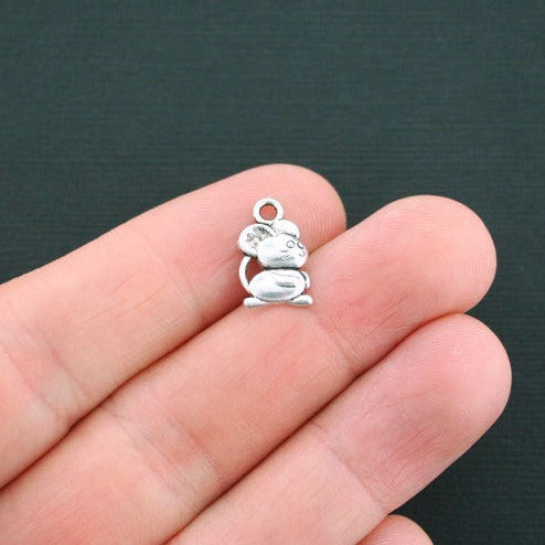 6 breloques argentées antiques de souris 2 faces - SC2972