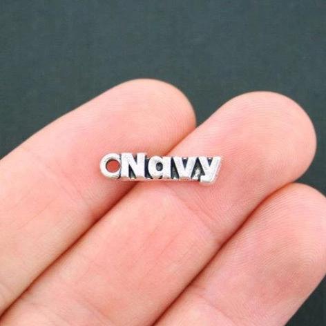 6 Navy Antique Silver Tone Charms - SC2570