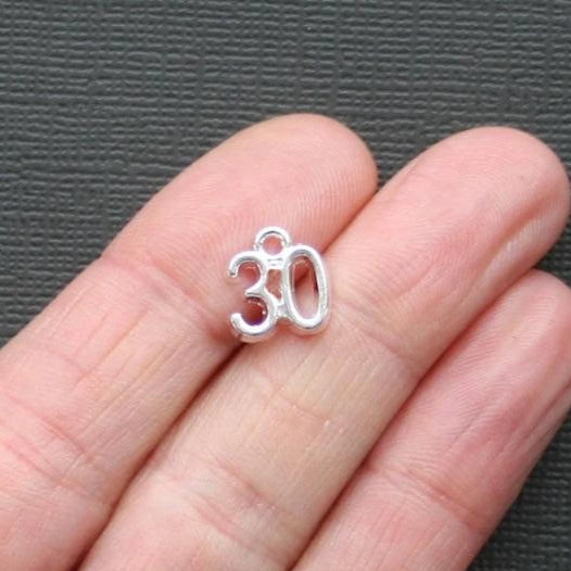 6 Number 30 Silver Tone Charms - SC2165