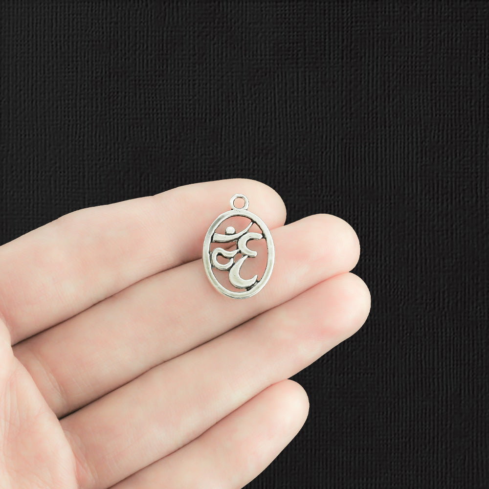 6 OM Antique Silver Tone Charms 2 Sided - SC818