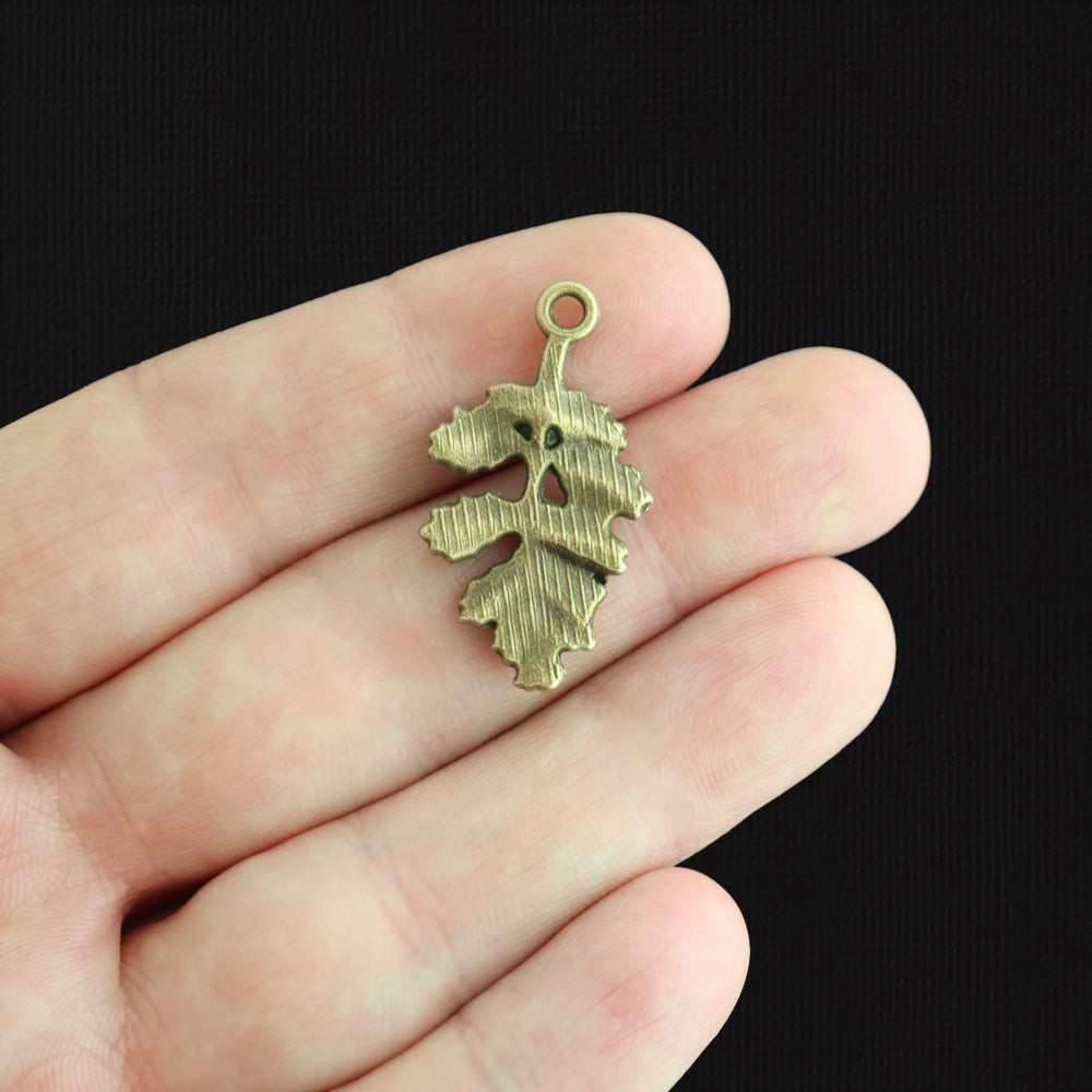6 Oak Leaf Antique Bronze Tone 2 Sided Charms - BC319