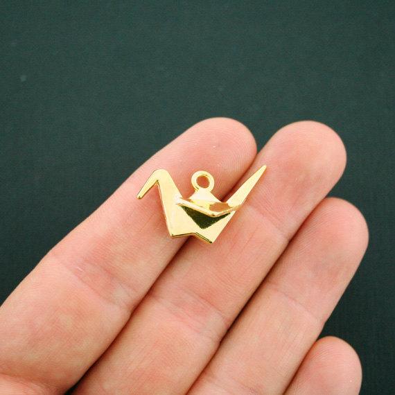 6 Origami Crane Gold Tone Charms 3D - GC113