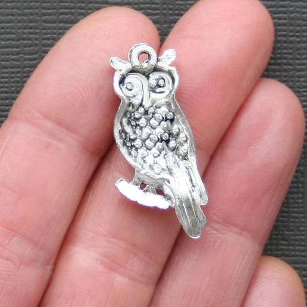 6 Owl Antique Silver Tone Charms - SC835
