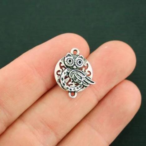 6 breloques de ton argent antique connecteur hibou - SC7308