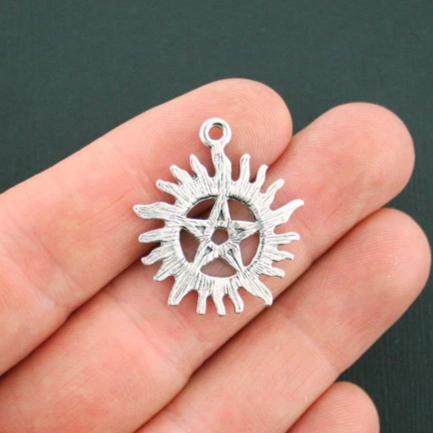 6 Pentacle Antique Silver Tone Charms - SC5555