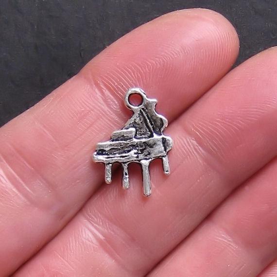6 Piano Antique Silver Tone Charms - SC362