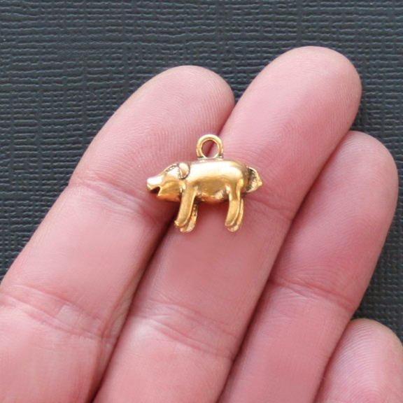 6 Pig Antique Gold Tone Charms 3D - GC133