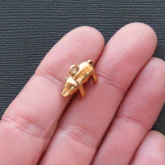 6 Pig Antique Gold Tone Charms 3D - GC133