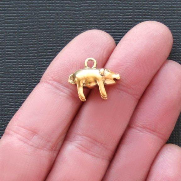 6 Pig Antique Gold Tone Charms 3D - GC133