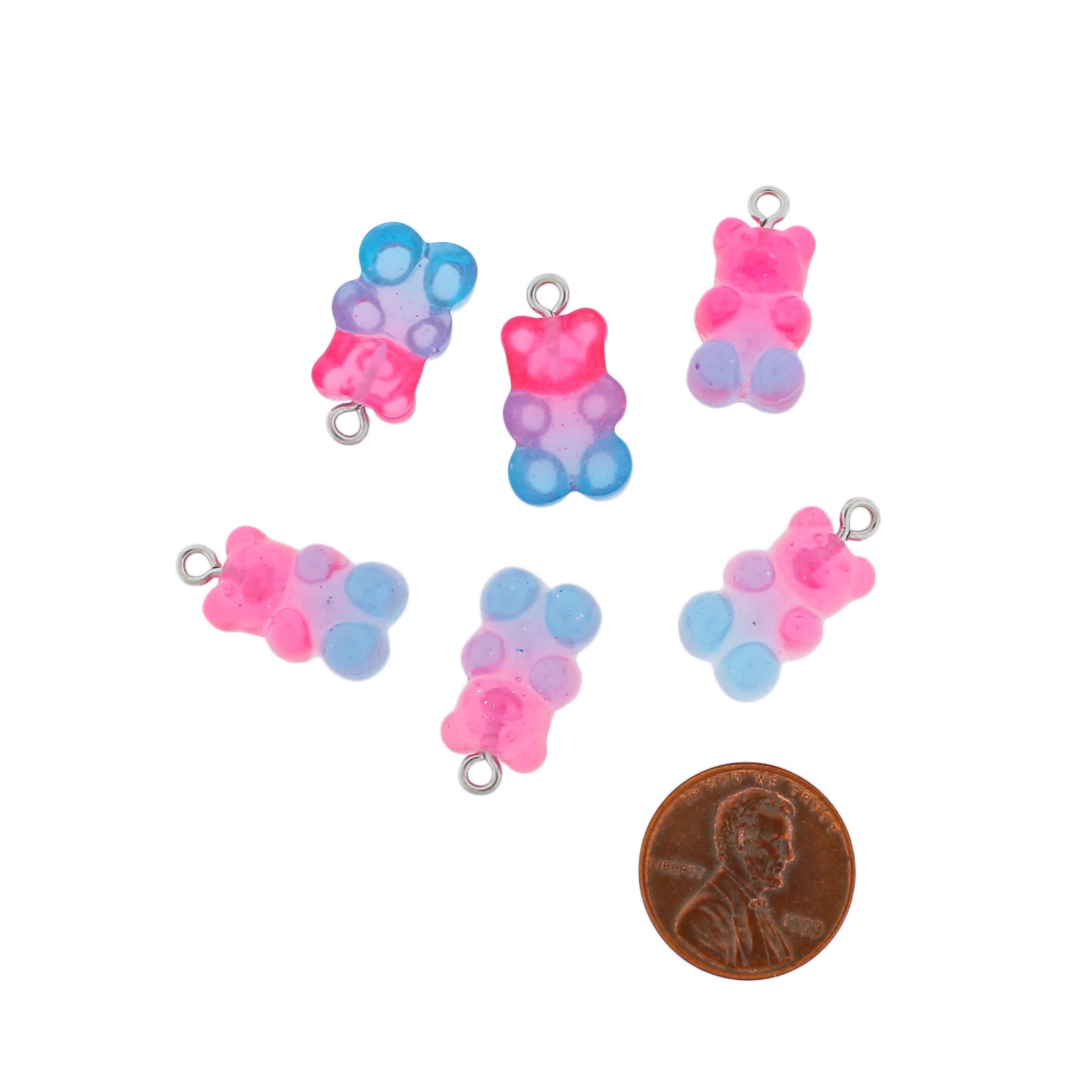 6 Pink Blue Candy Bear Resin Charms - K159