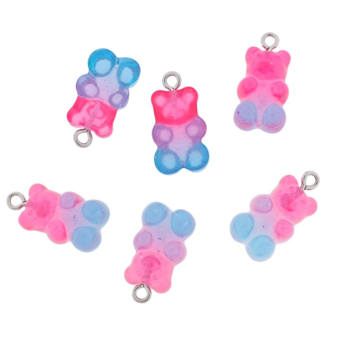 6 Pink Blue Candy Bear Resin Charms - K159