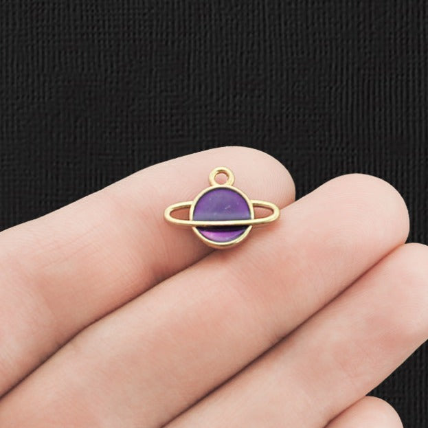 6 Planet Gold Tone Enamel Charms 2 Sided - E1129