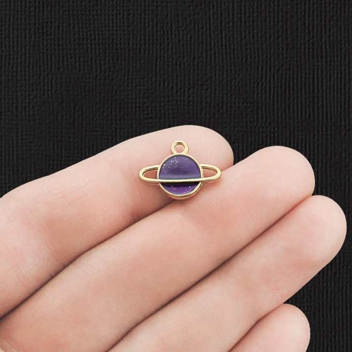 6 Planet Gold Tone Enamel Charms 2 Sided - E1129