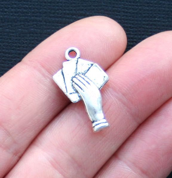 6 Playing Card Antique Silver Tone Charms 3D - SC3192