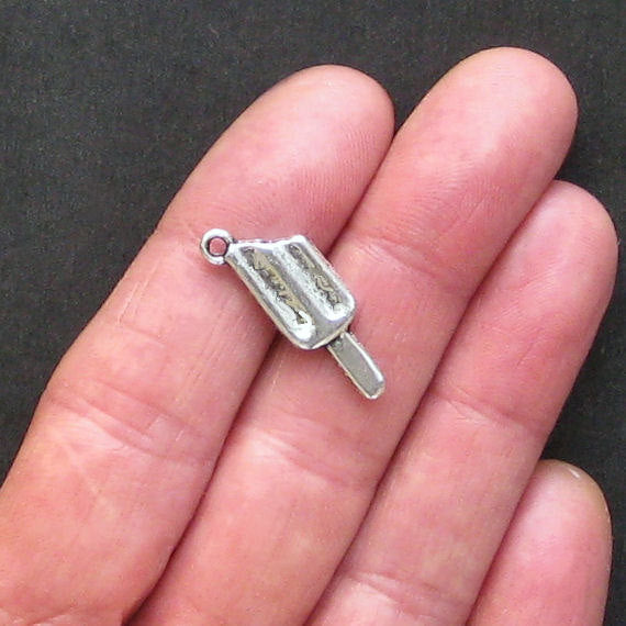 6 breloques couleur argent antique Popsicle 2 faces - SC1059