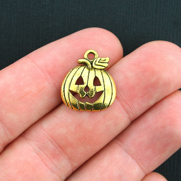 6 Pumpkin Antique Gold Tone Charms - GC343