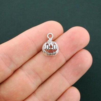 6 Pumpkin Antique Silver Tone Charms - SC2818