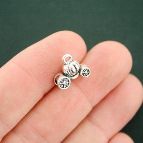6 Pumpkin Carriage Antique Silver Tone Charms 3D - SC7532