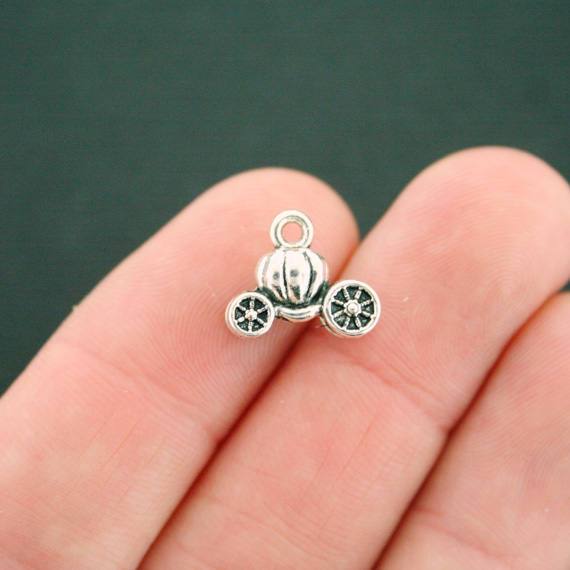 6 Pumpkin Carriage Antique Silver Tone Charms 3D - SC7532