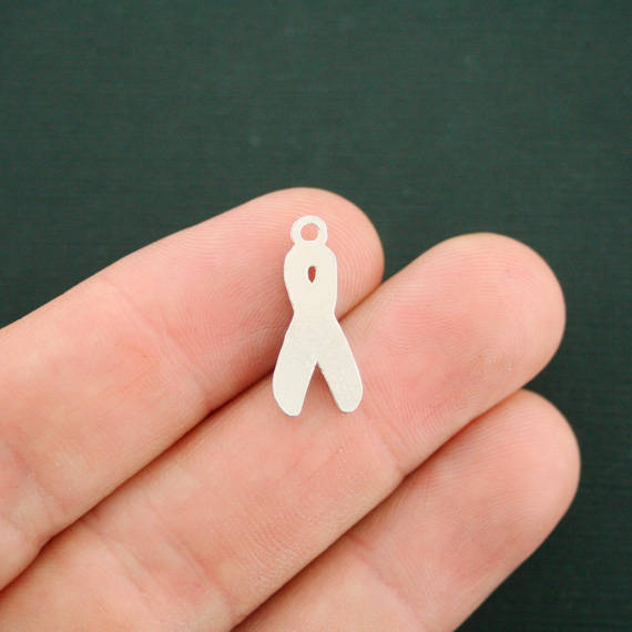 6 Purple Awareness Ribbon Silver Tone Enamel Charms - E461