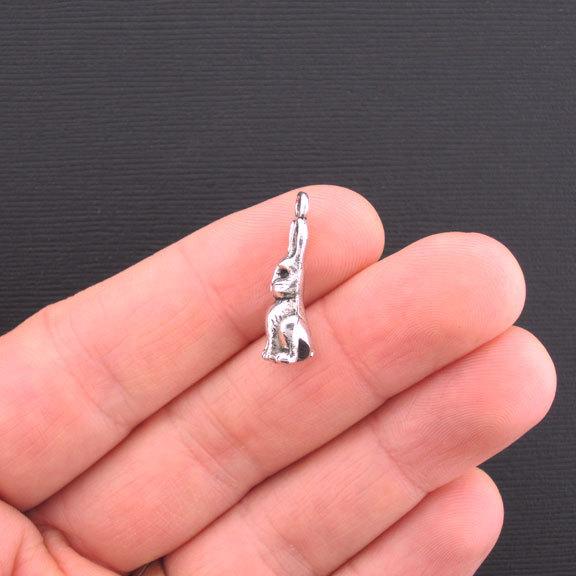 6 Rabbit Antique Silver Tone Charms 3D - SC3233